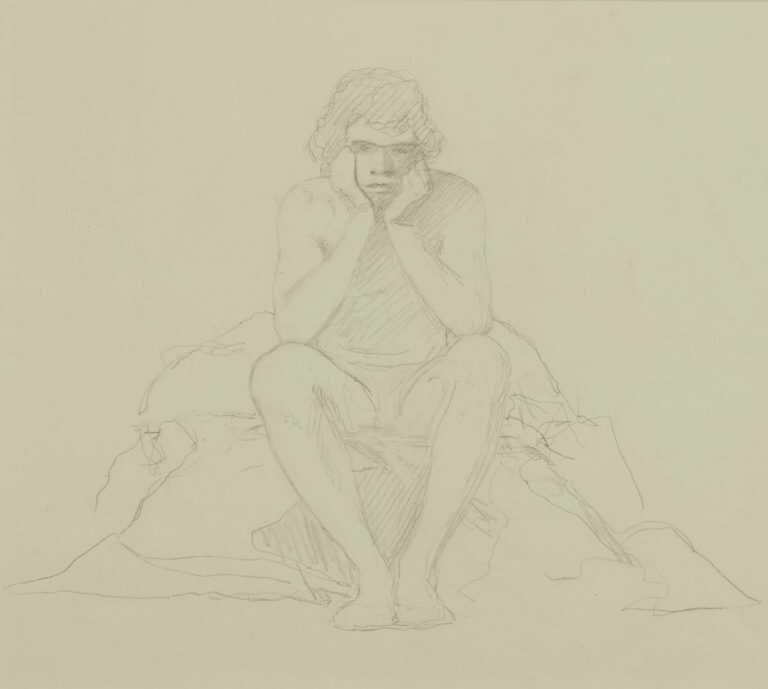 Drawing By R.h. Ives Gammell: Study For Crouching Figure In Figure With Totem At Childs Gallery