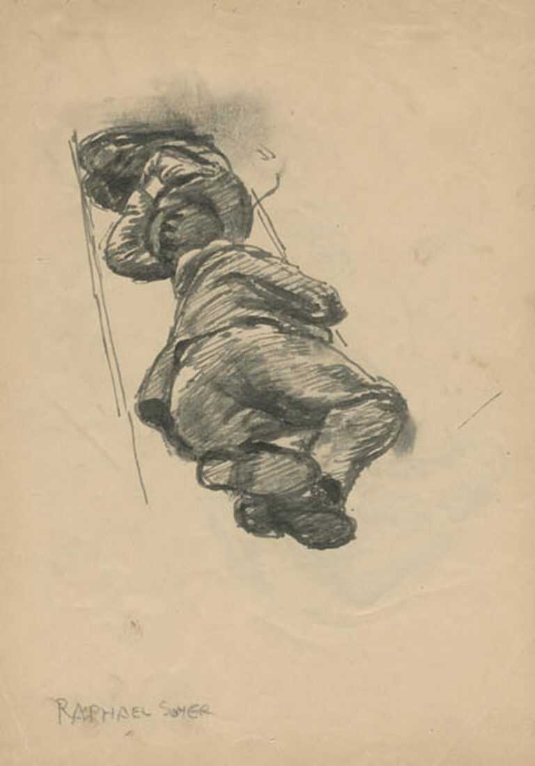 Drawing by Raphael Soyer: [Sleeping Hobos], available at Childs Gallery, Boston
