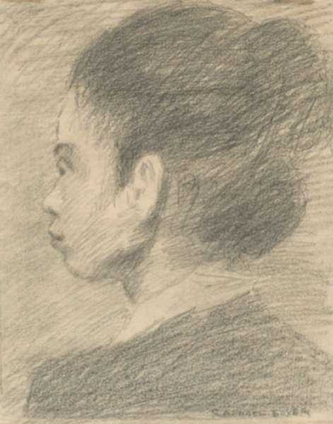 Drawing by Raphael Soyer: [Profile of Woman], represented by Childs Gallery