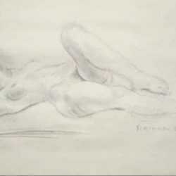 Drawing by Raphael Soyer: [Reclining Nude], represented by Childs Gallery