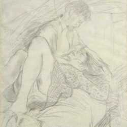 Drawing by Raphael Soyer: [Two Figures Embracing], represented by Childs Gallery