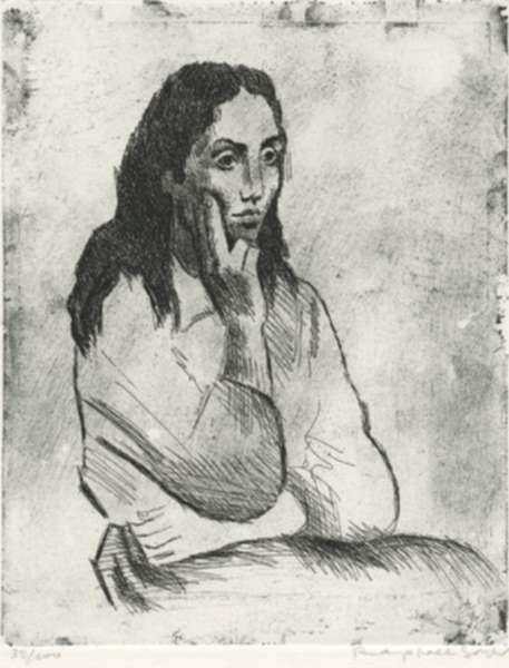 Print by Raphael Soyer: Greek Girl #2, represented by Childs Gallery