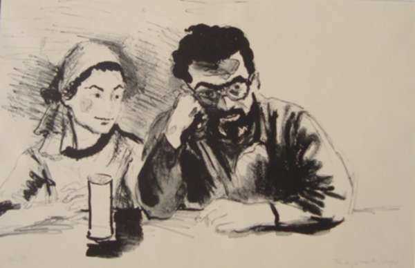 Print by Raphael Soyer: Man and Wife, represented by Childs Gallery