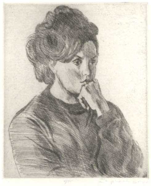 Print by Raphael Soyer: Portrait, represented by Childs Gallery