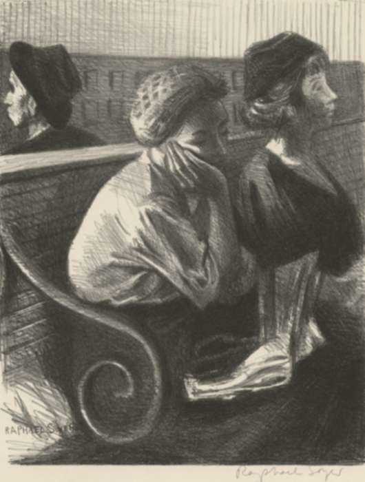 Print by Raphael Soyer: Railroad Waiting Room, represented by Childs Gallery