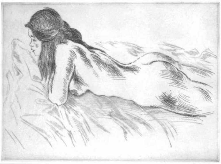 Print by Raphael Soyer: Reclining Nude, represented by Childs Gallery