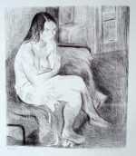 Print by Raphael Soyer: Woman in Red Stockings, represented by Childs Gallery