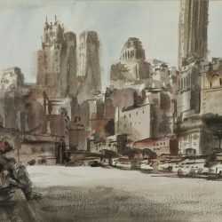 Watercolor by Reginald Marsh: [Manhattan Skyline], available at Childs Gallery, Boston