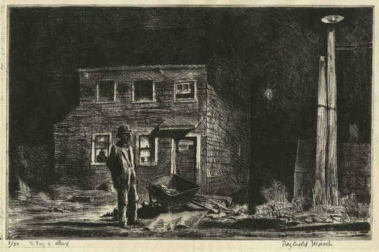Print by Reginald Marsh: Bar Buey (Negro Huts), represented by Childs Gallery