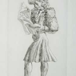 Print By Reginald Marsh: Girl In Fur Jacket Reading Tabloid At Childs Gallery
