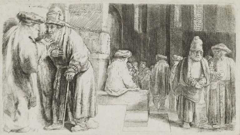 Print By Rembrandt Harmensz Van Rijn: Jews In The Synagogue At Childs Gallery