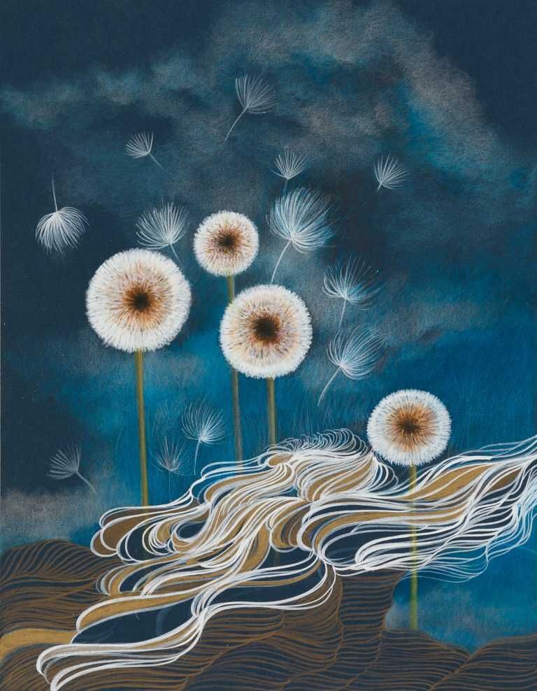 Mixed Media by Resa Blatman: Dandelion Drawing #13, available at Childs Gallery, Boston