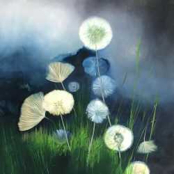 Work by Resa Blatman: Dandelions with Stormy Skies #1, available at Childs Gallery, Boston