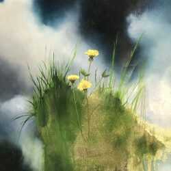 Painting by Resa Blatman: Dandelions with Stormy Skies #3, available at Childs Gallery, Boston