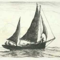 Print by Reynolds Beal: The Ketch Thelma, represented by Childs Gallery