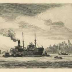 Print by Reynolds Beal: The Tanker [New York Harbor], represented by Childs Gallery