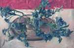 Painting by Richard Delano Briggs: Blue Flowers with Bunny, represented by Childs Gallery
