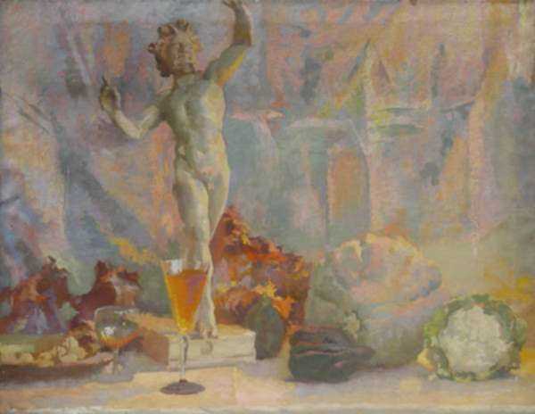Painting by Richard Delano Briggs: Faun and Fruits of the Harvest, represented by Childs Gallery