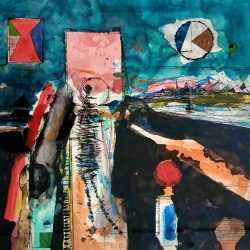 Mixed Media by Robert S. Neuman: Figure in a Landscape, available at Childs Gallery, Boston