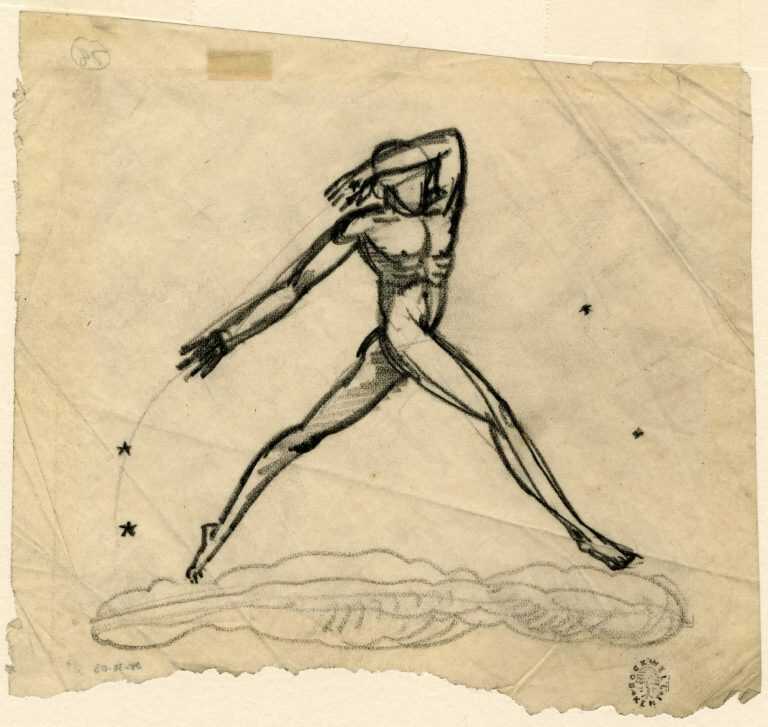 Drawing By Rockwell Kent: Leaping Male Figure With Stars At Childs Gallery