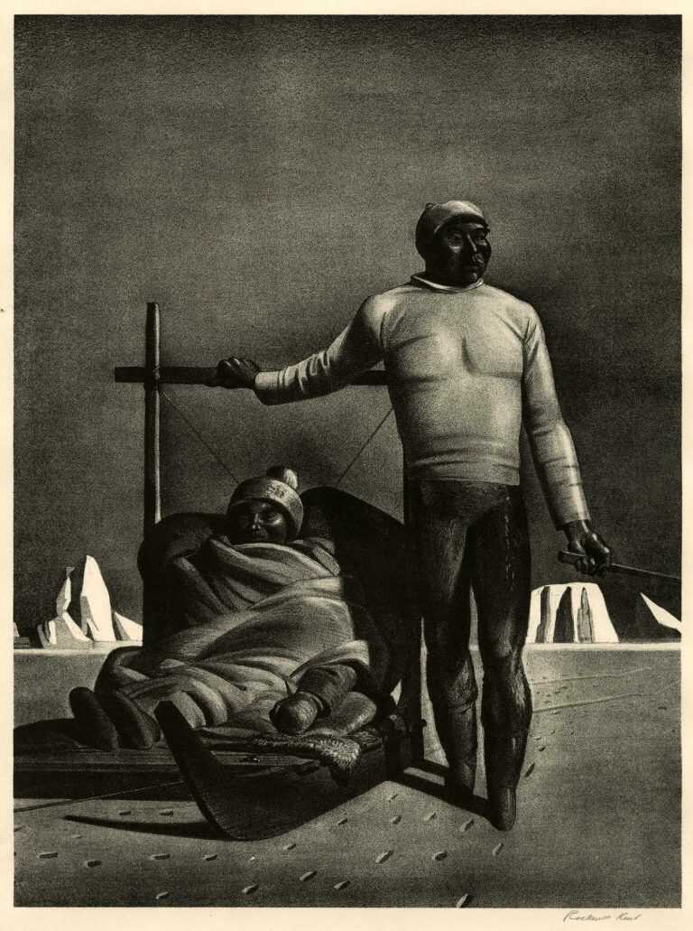 Print By Rockwell Kent: Sledging (greenland Travelers) At Childs Gallery