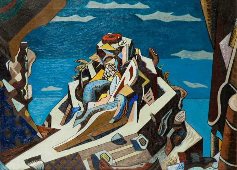 Painting By Ross Moffett: Conquest Of Mexico At Childs Gallery