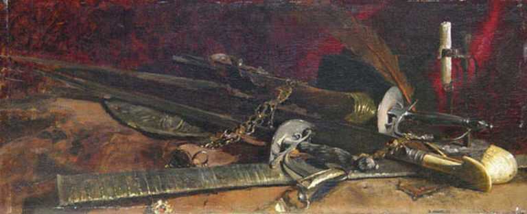Painting by Ross Sterling Turner: Still Life with Swords, represented by Childs Gallery