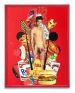 Collage by Rubén Esparza: Oil, gold leaf, and glitter on aluminum panel, available at Childs Gallery, Boston