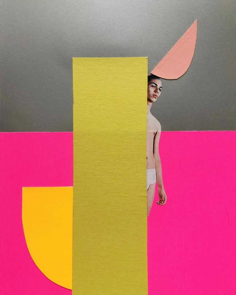 Collage by Rubén Esparza: Pink and Silver Composition No. 3, available at Childs Gallery, Boston