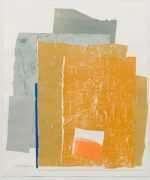 Collage by Ruth Eckstein: [Abstract Composition in Rust Yellow and Blue], available at Childs Gallery, Boston