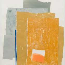 Collage By Ruth Eckstein: [abstract Composition In Rust Yellow And Blue] At Childs Gallery