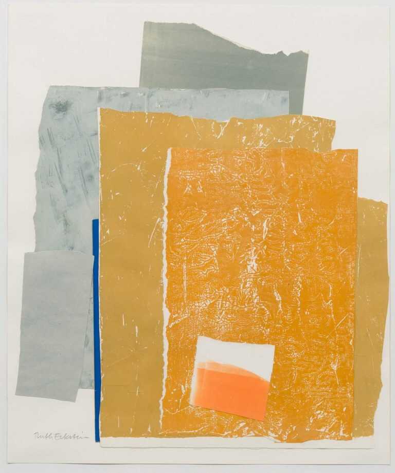 Collage By Ruth Eckstein: [abstract Composition In Rust Yellow And Blue] At Childs Gallery