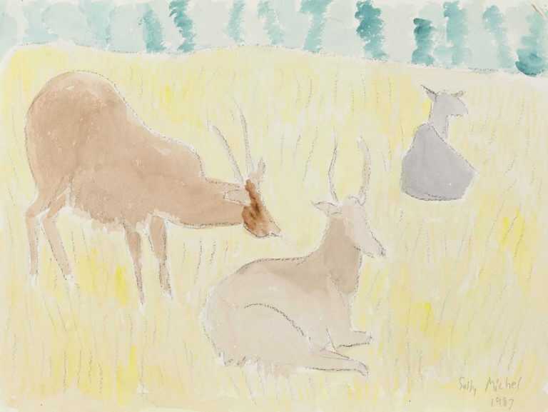 Watercolor By Sally Michel: Untitled [impalas] At Childs Gallery