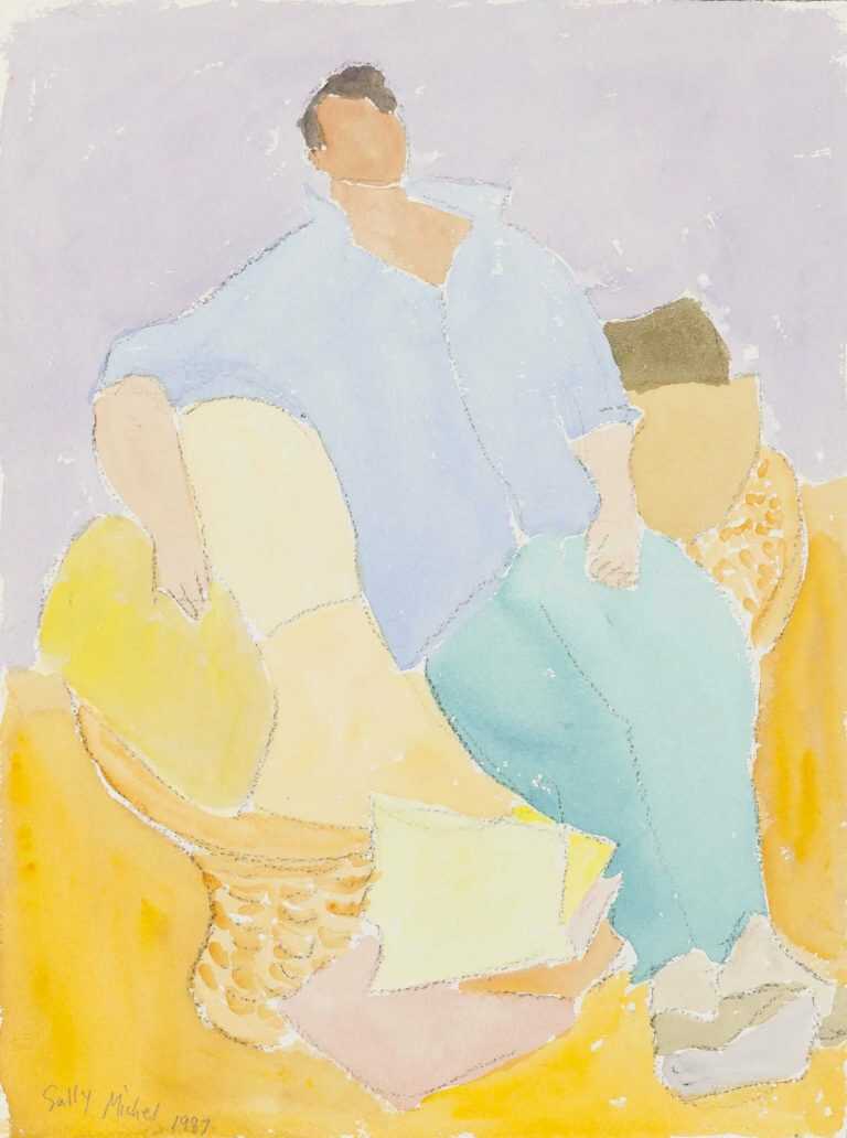 Watercolor By Sally Michel: Untitled [man In A Blue Shirt] At Childs Gallery