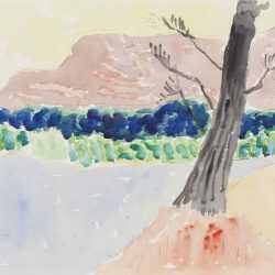 Watercolor By Sally Michel: Untitled [yellow Sky, Mauve Mountain] At Childs Gallery