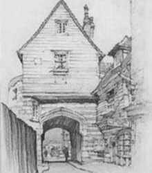 Drawing by Samuel Chamberlain: The Old Gate, Rochester, represented by Childs Gallery