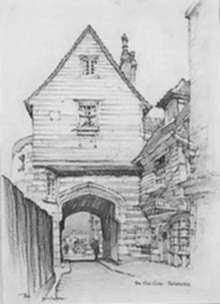 Drawing by Samuel Chamberlain: The Old Gate, Rochester, represented by Childs Gallery