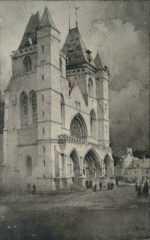 Drawing by Samuel Chamberlain: Untitled [Church at Les Andeles, France], represented by Childs Gallery