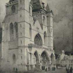 Drawing by Samuel Chamberlain: Untitled [Church at Les Andeles, France], represented by Childs Gallery