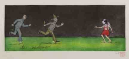 Print by Sandra Ramos: Carrera de revelo (Relay Race), diptych, represented by Childs Gallery