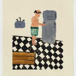 Print By Sara Zielinski: Man And Fridge I At Childs Gallery