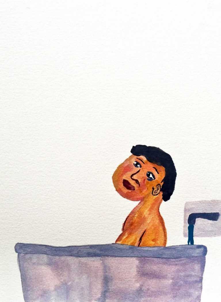 Watercolor By Sara Zielinski: Men In Baths 1 At Childs Gallery