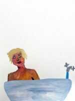 Watercolor By Sara Zielinski: Men In Baths 2 At Childs Gallery