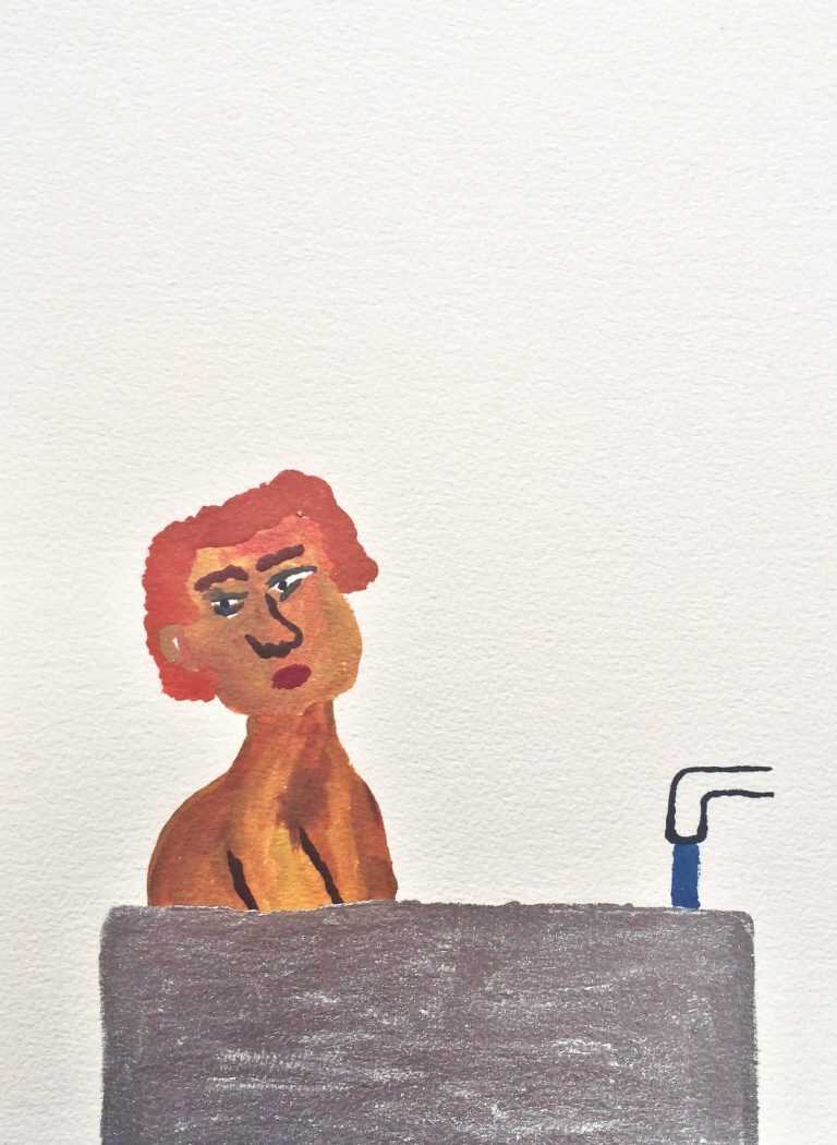 Watercolor By Sara Zielinski: Men In Baths 3 At Childs Gallery