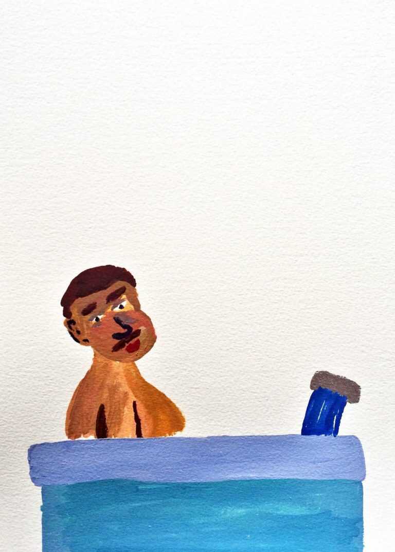 Watercolor By Sara Zielinski: Men In Baths 4 At Childs Gallery