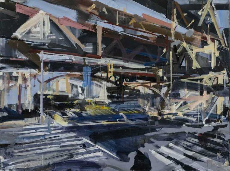 Painting By Sean Flood: Bridge Stop Gas At Childs Gallery