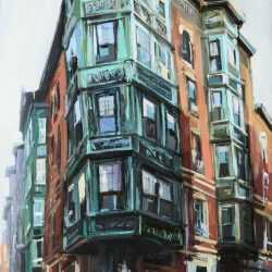 Painting by Sean Flood: Dino's Corner, represented by Childs Gallery