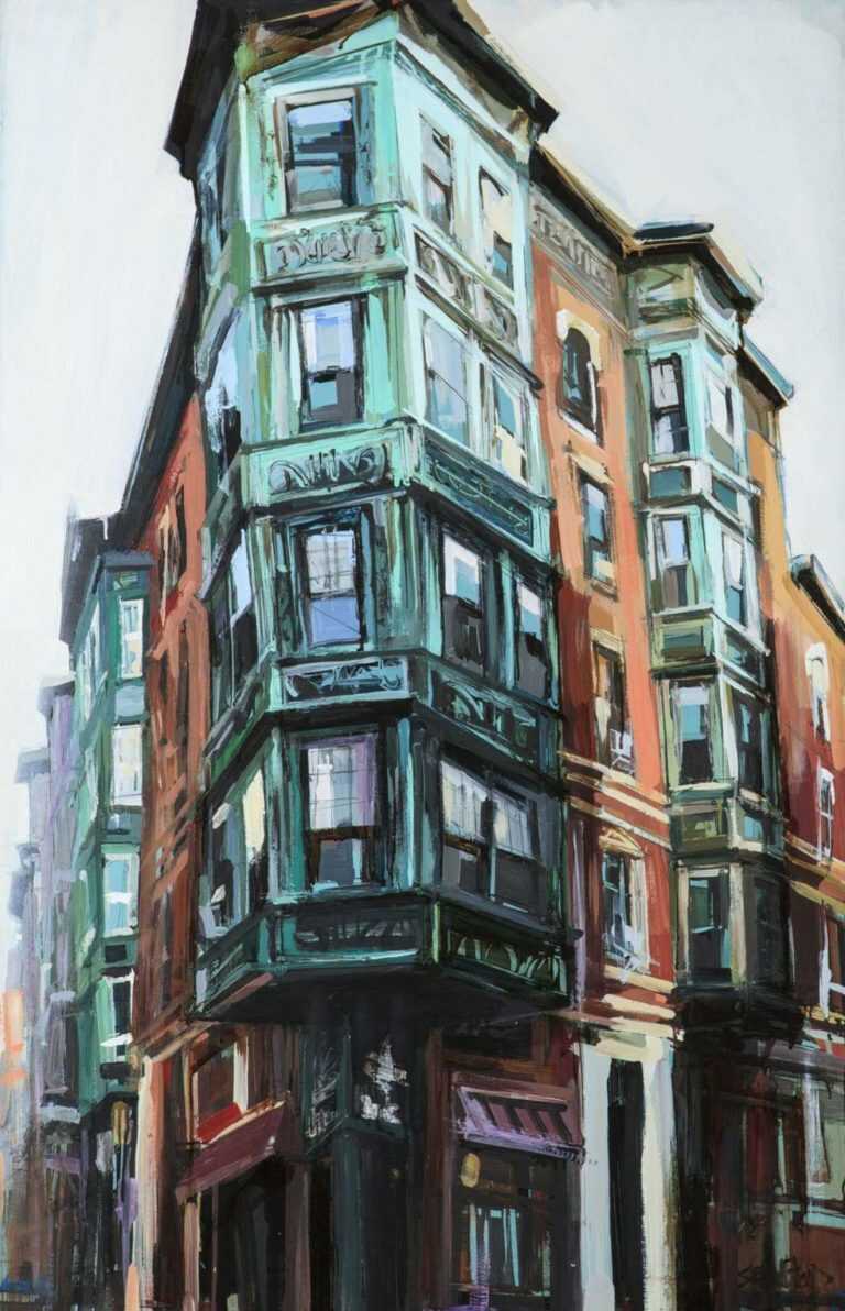 Painting by Sean Flood: Dino's Corner, represented by Childs Gallery
