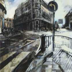 Painting by Sean Flood: Rainy Day in Madrid, represented by Childs Gallery