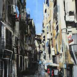 Painting by Sean Flood: Street in Naples, represented by Childs Gallery